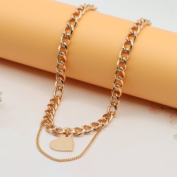 Chunky Heart Pendant Rose Gold Necklace, XPNL0254 - Picture 6 of 12